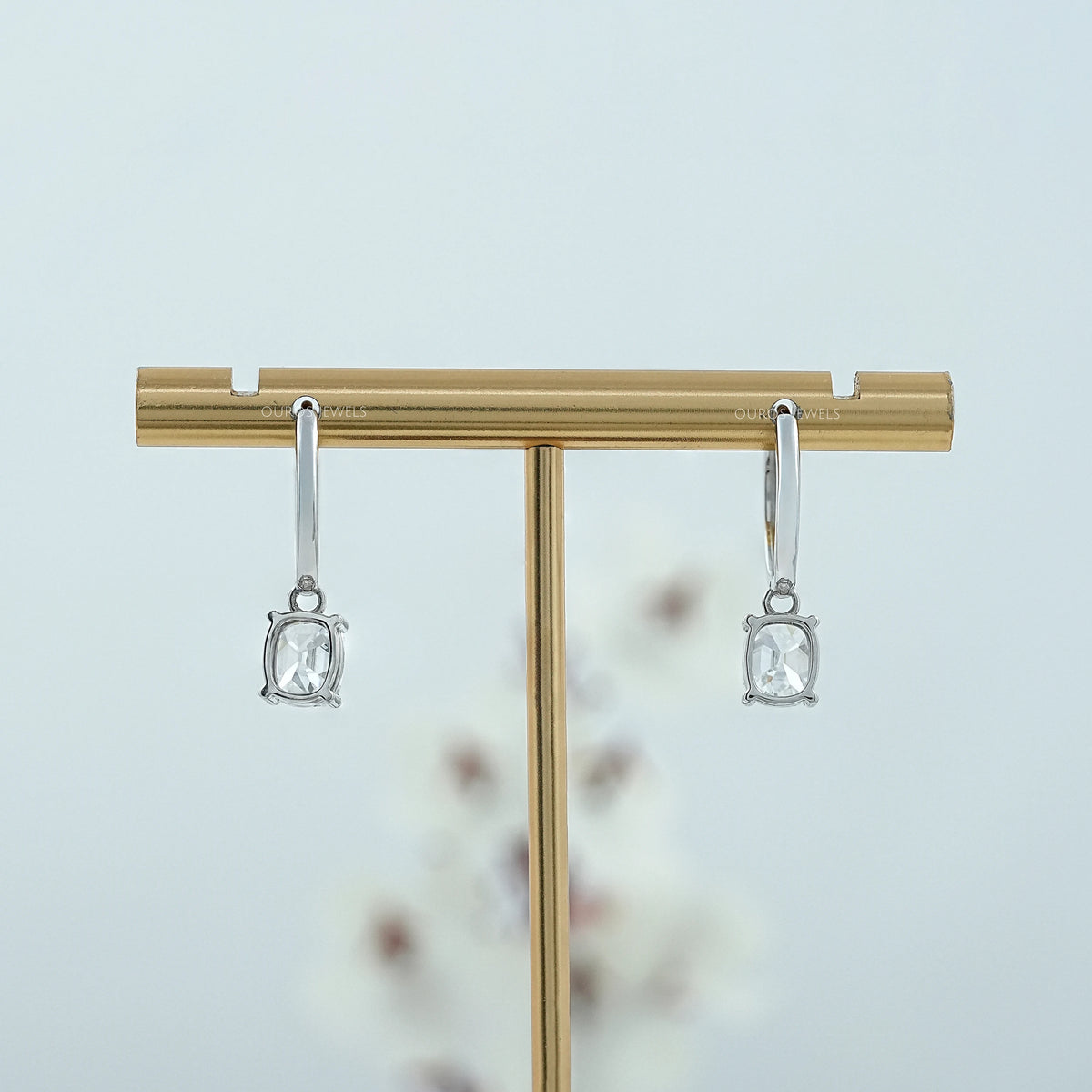 Old Mine Cushion Cut Dangle Hoop Earrings Earrings