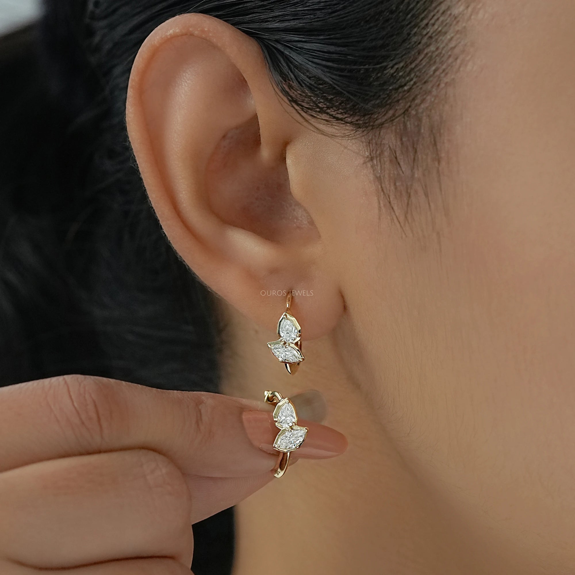 Pear And Marquise Lab Diamond Hoop Earrings