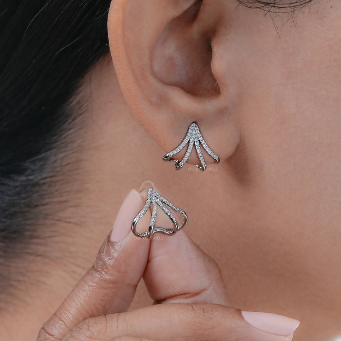 Round Lab Diamond Arrow Cage Huggie Earrings