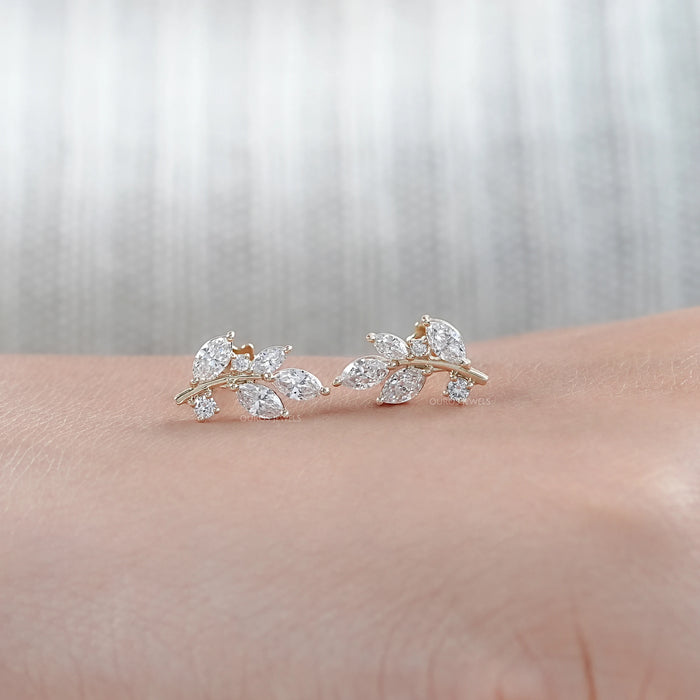 Marquise And Round Lab Diamond Leaf Earrings