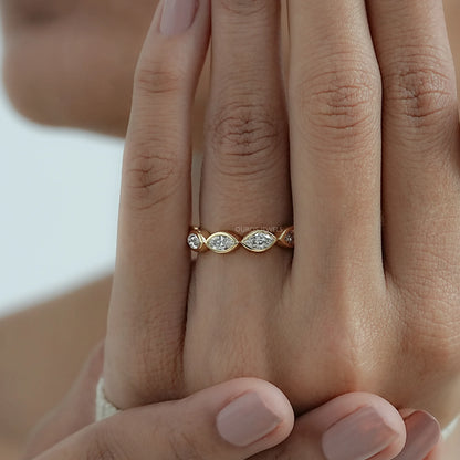 East West Marquise Diamond Bezel Set Half Eternity Band Ring