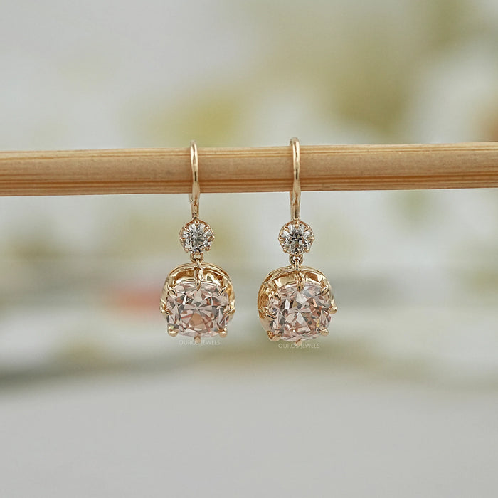 Old Mine Cushion Lab Diamond Dangle Earrings