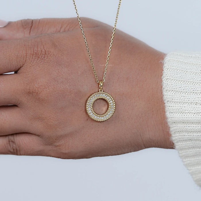 Lab Diamond Open Circle Double Beaded Border Pendant