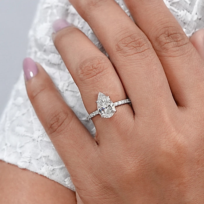 Solitaire Accent Pear Shape Lab Diamond Ring