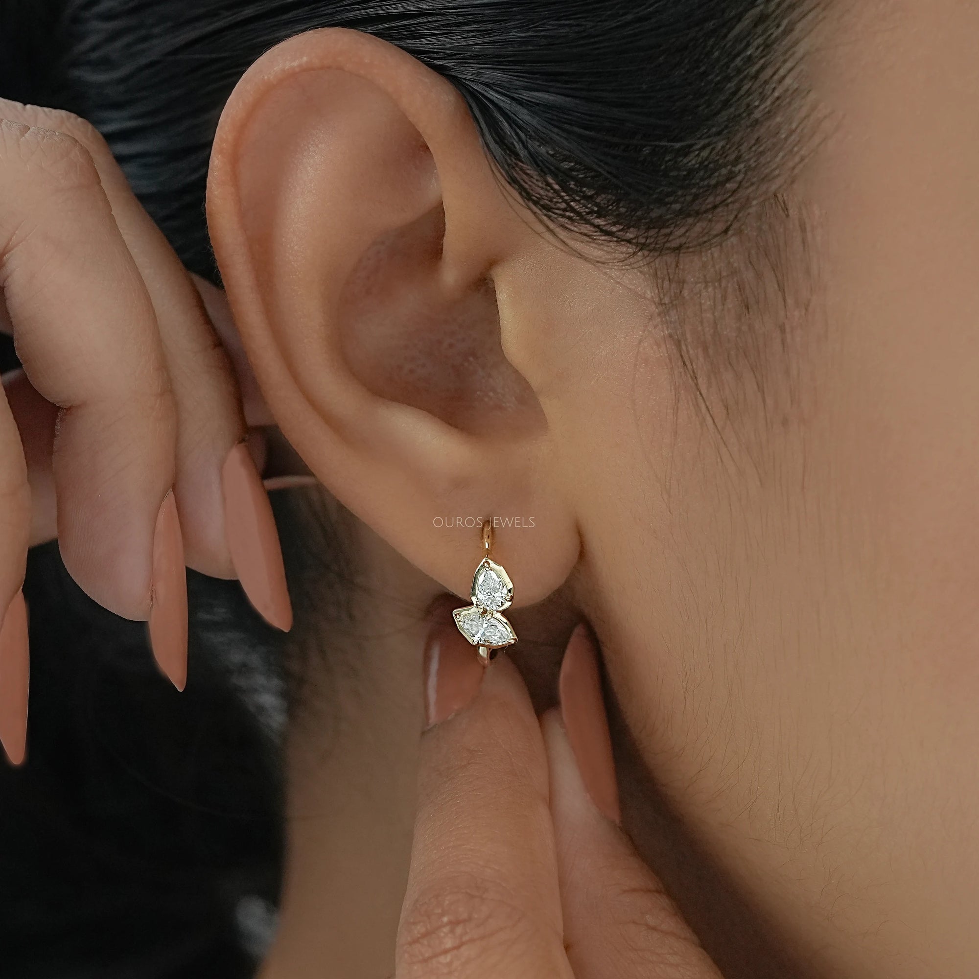 Pear And Marquise Lab Diamond Hoop Earrings