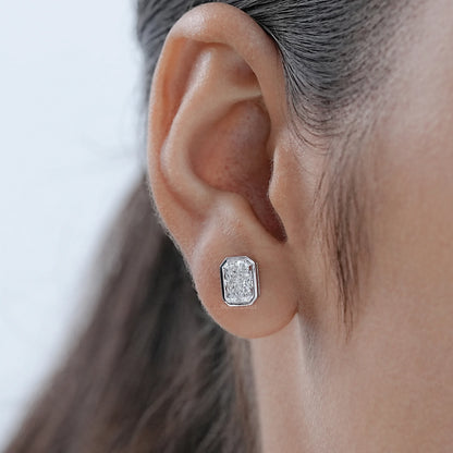 Bezel Radiant Lab Diamond Stud Earrings