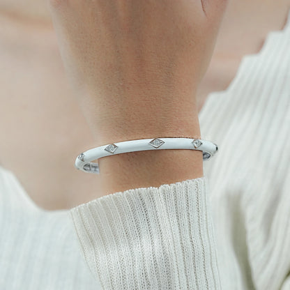 White Enamel Round Lab Diamond Bangle Bracelet