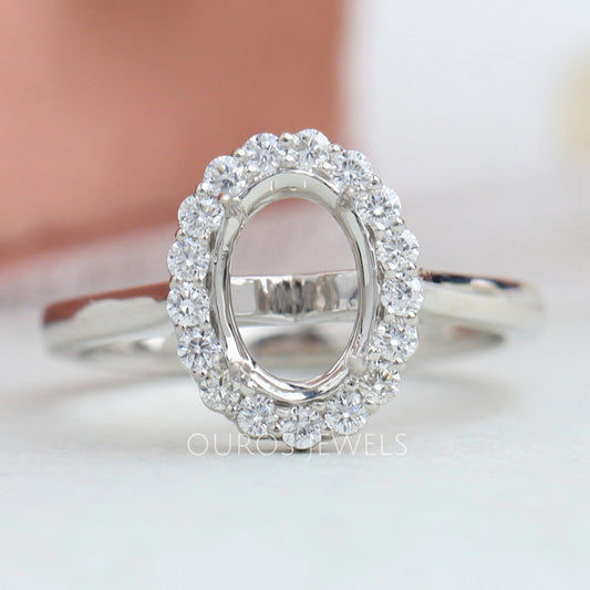 Oval Shape Halo Semi Mount Engagement Ring Ring
