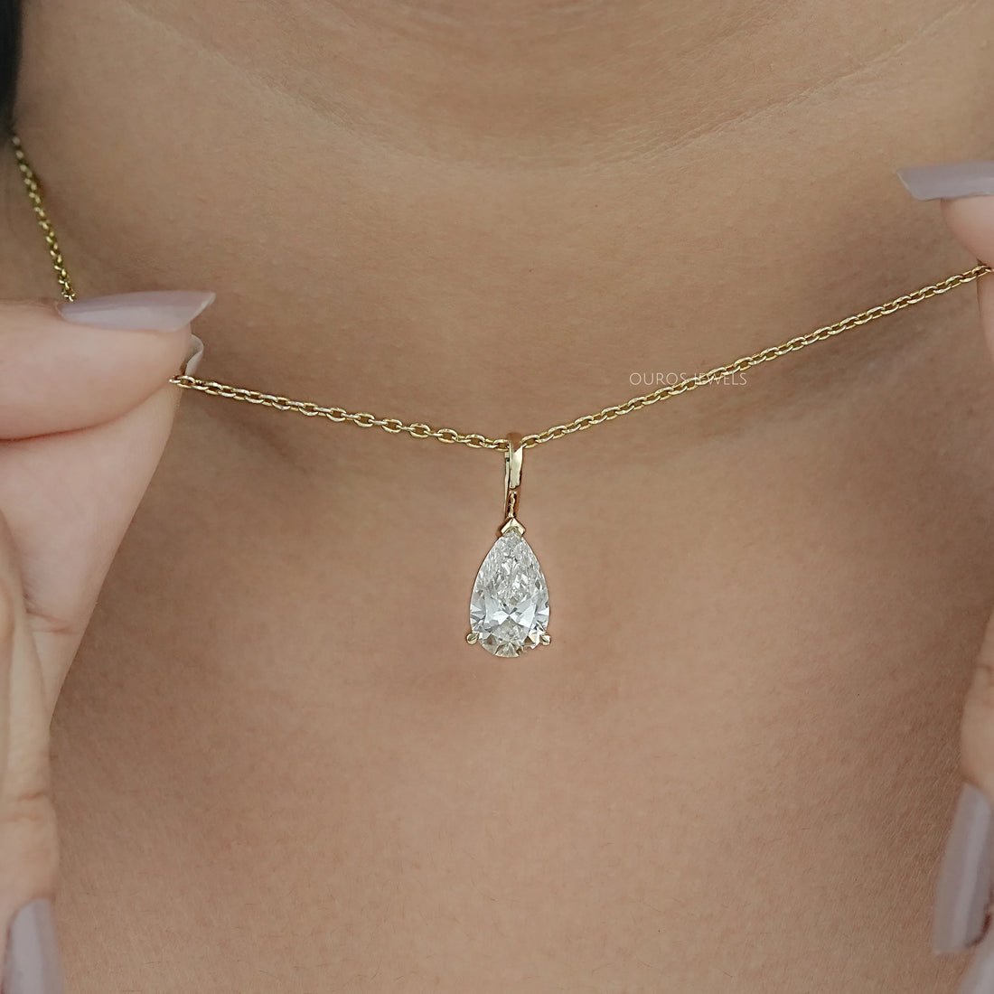 Lab Diamond Pear Cut Solitaire Pendant Necklaces