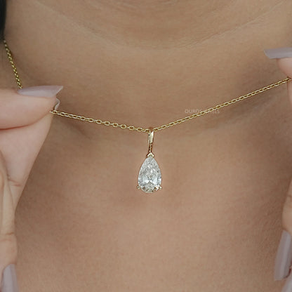 Lab Diamond Pear Cut Solitaire Pendant Necklaces