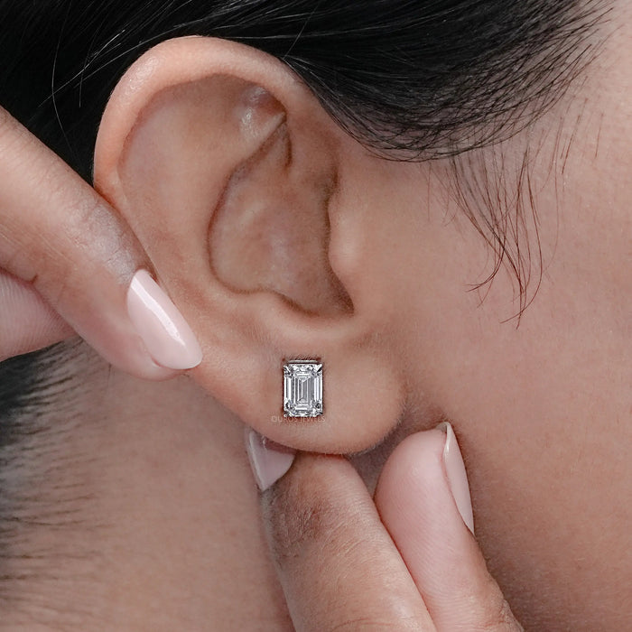 Emerald Cut Lab Grown Diamond Stud Earrings