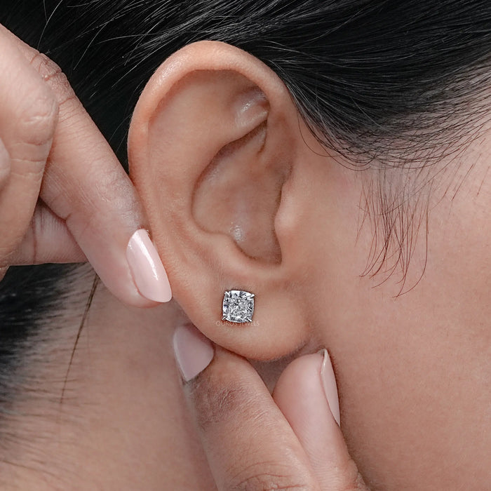 Square Cushion Cut Lab Diamond Solitaire Stud