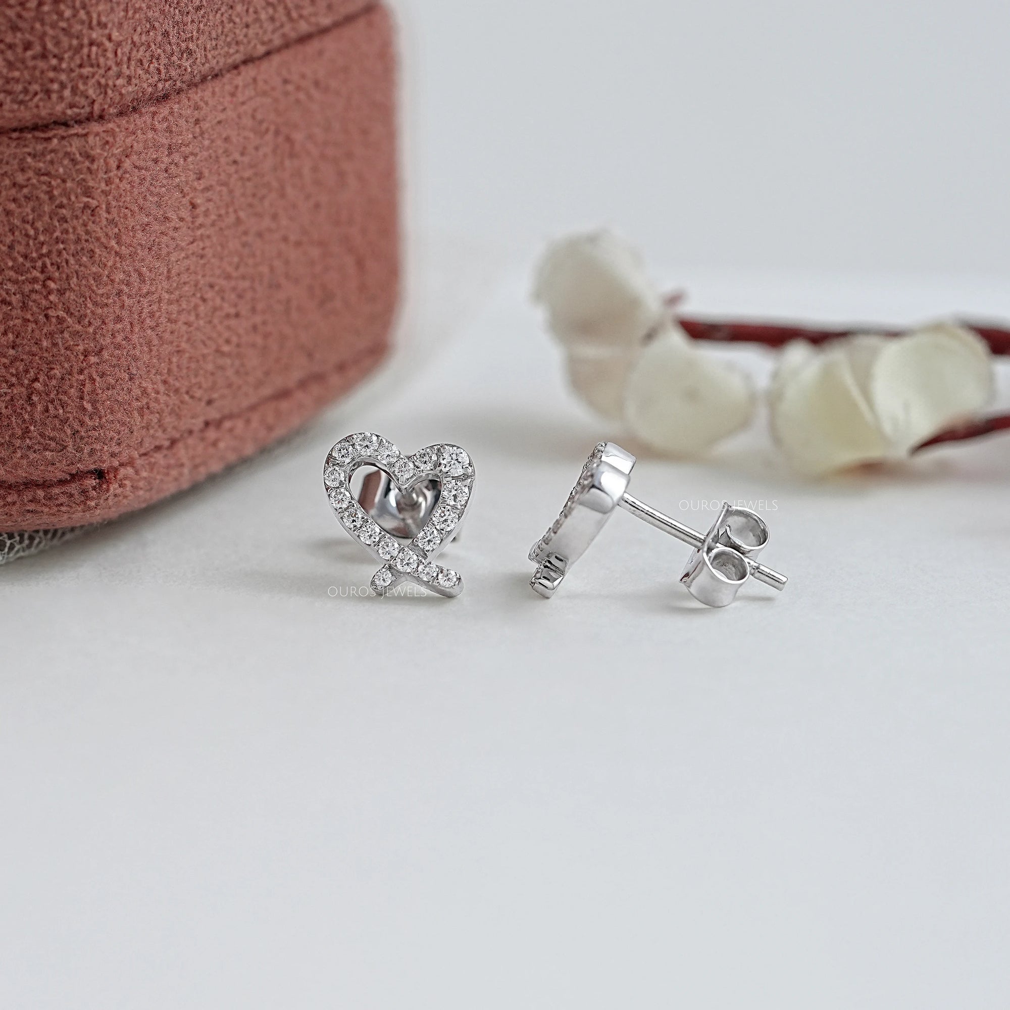 Open Heart Shape Round Diamond Stud Earrings Earrings