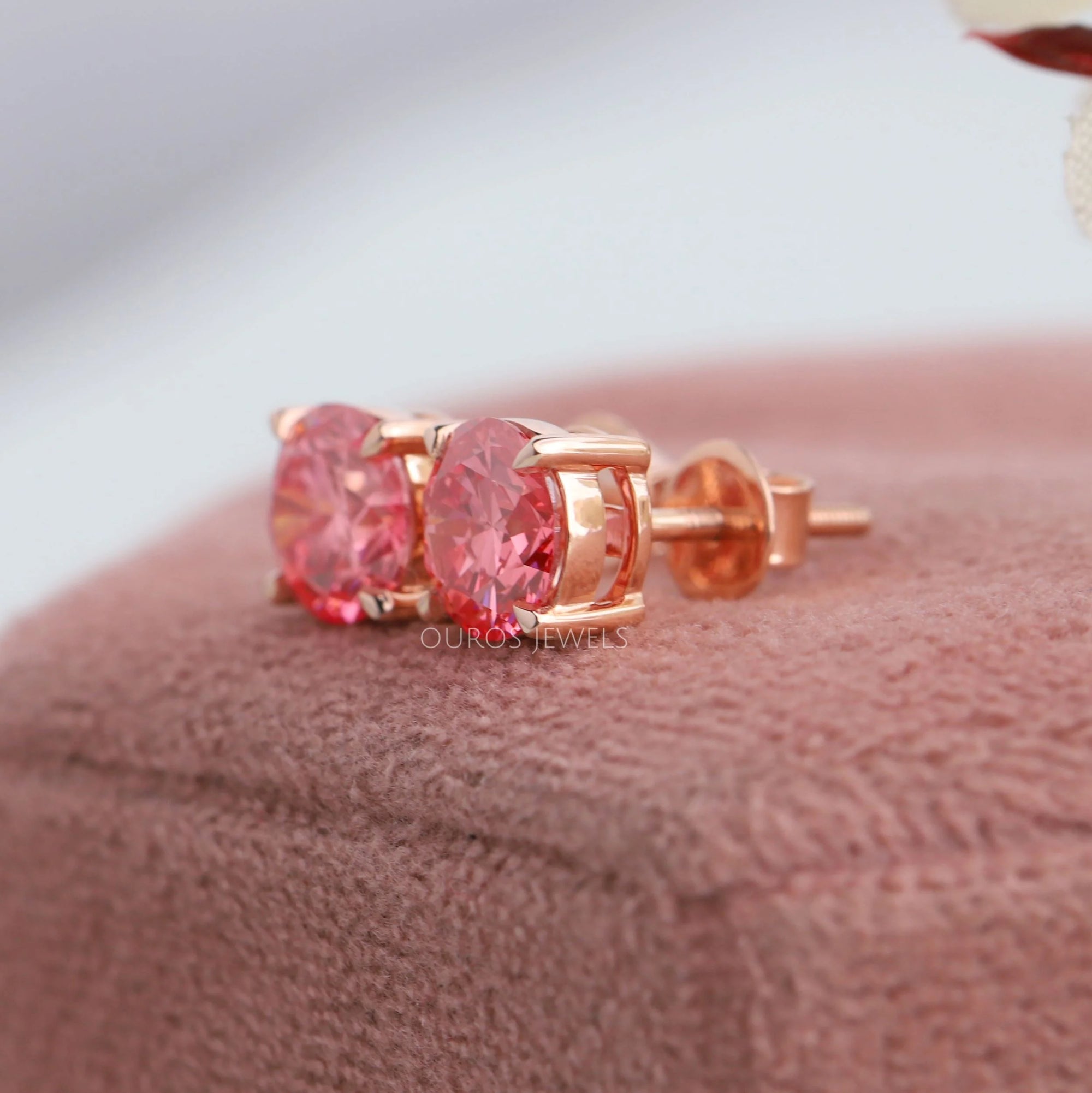 Pink Round Diamond Stud Earrings Earring