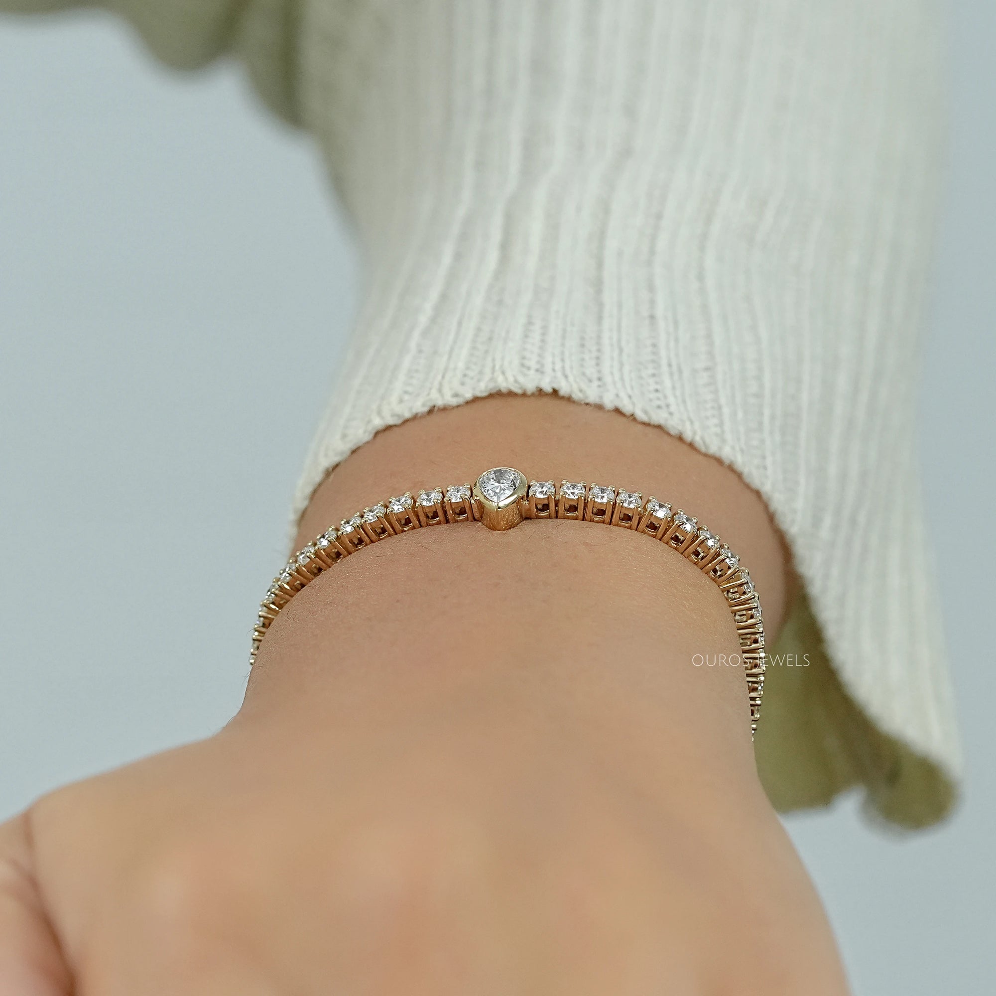 Bezel Pear Lab Grown Diamond Tennis Bracelet Bracelet