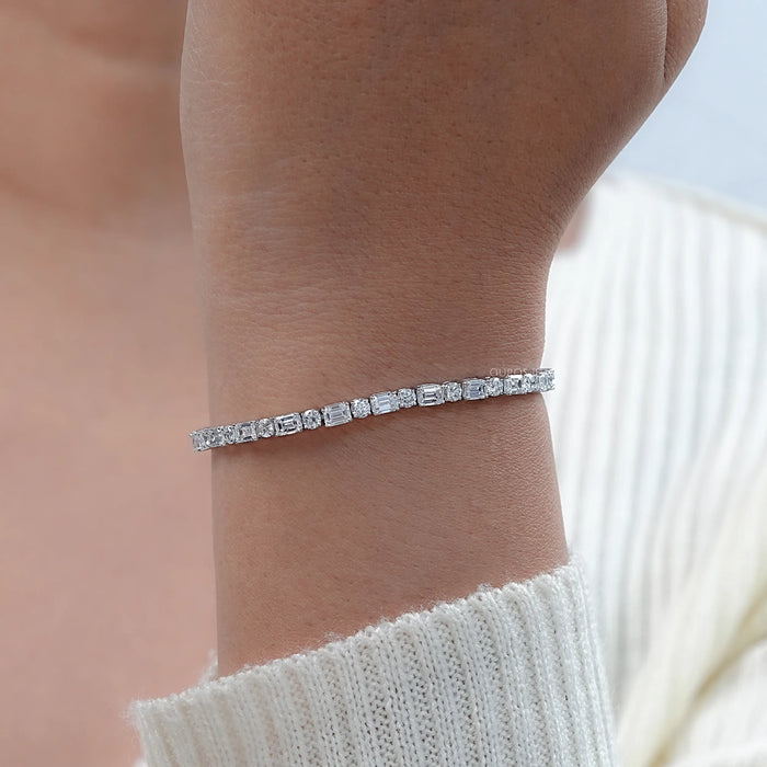 Emerald And Round Lab Diamond Tennis Bracelet