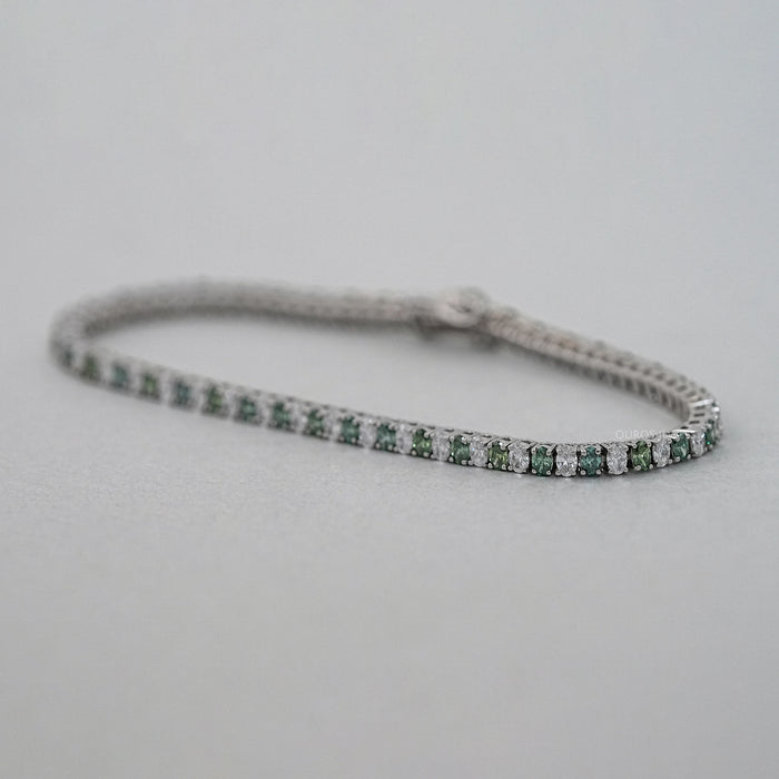 Green Oval Lab Diamond Tennis Bracelet