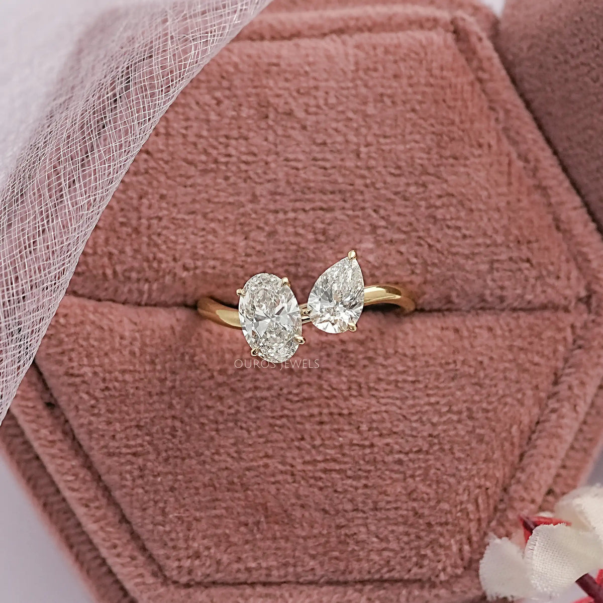 Two Stone Lab Diamond Curved Engagement Ring Ring