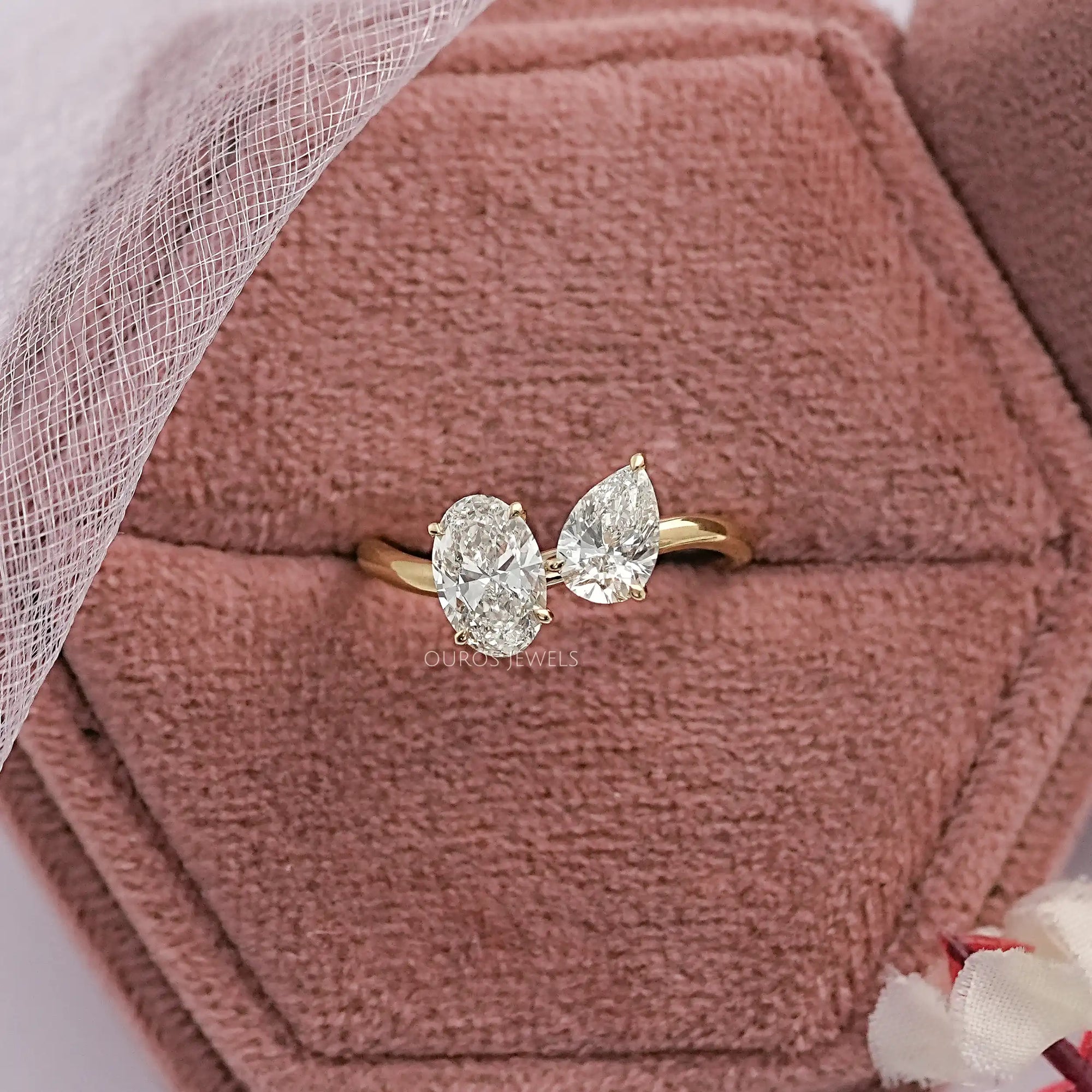 Two Stone Lab Diamond Curved Engagement Ring Ring