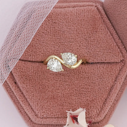 Two Stone Pear Diamond Wave Engagement Ring Ring
