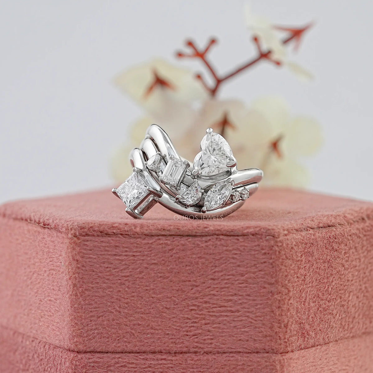 Three Row Multi Shape Lab Diamond Wave Band Ring