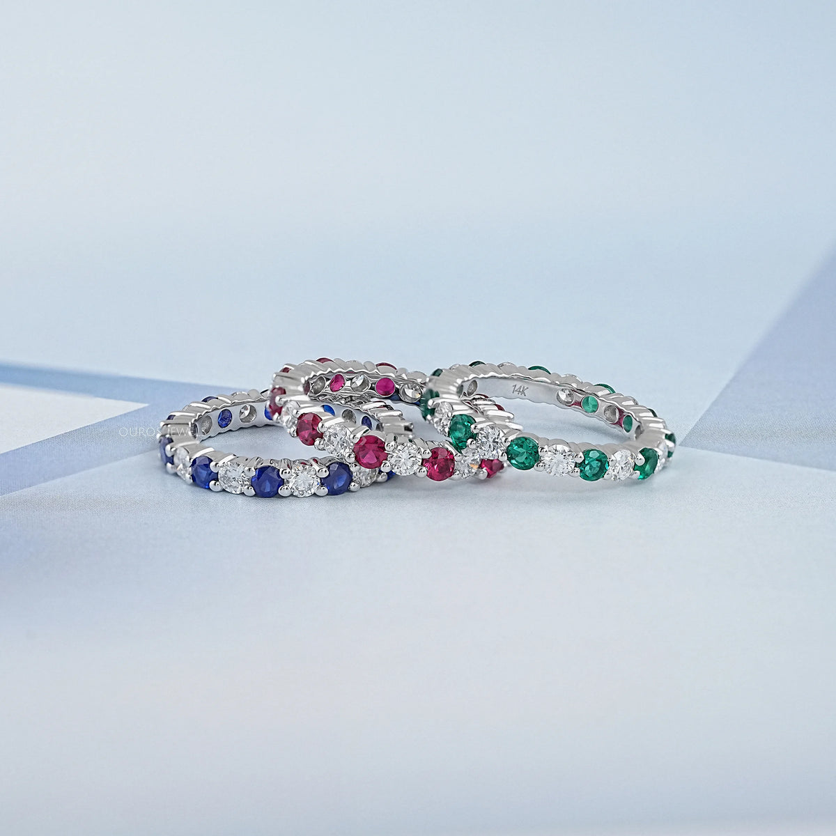 Round Lab Gemstone Alternative Wedding Band Ring