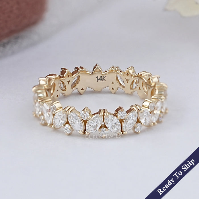 Marquise And Round Lab Diamond Wedding Band