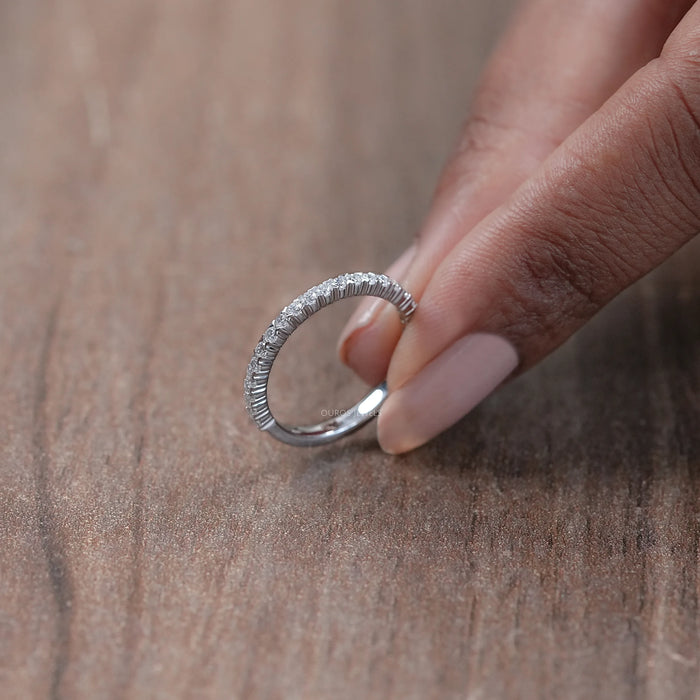 Round Cut Lab Grown Diamond  Half Eternity Wedding Band