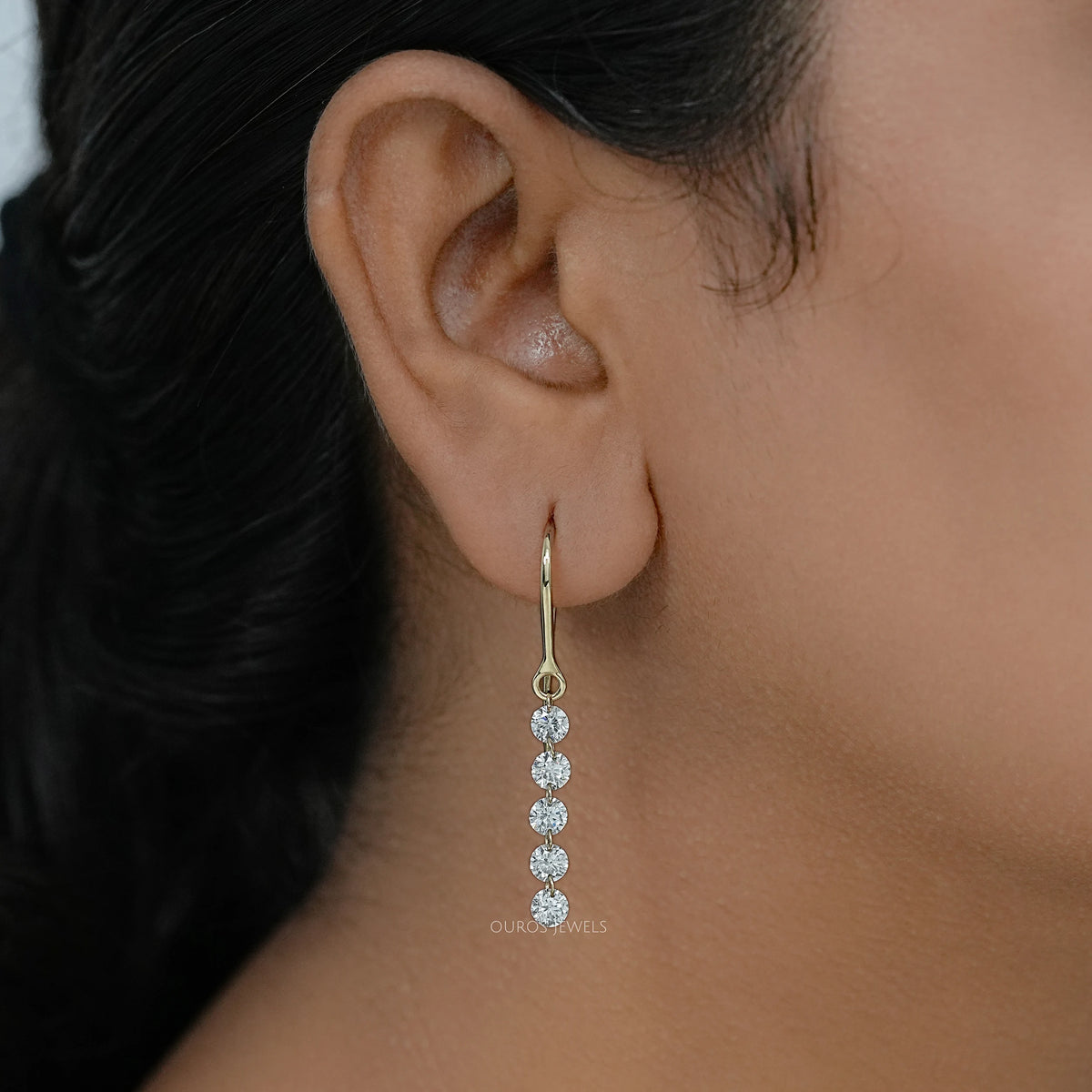 Lab Grown Round Diamond Wire Hook Back Dangle Earrings Earring