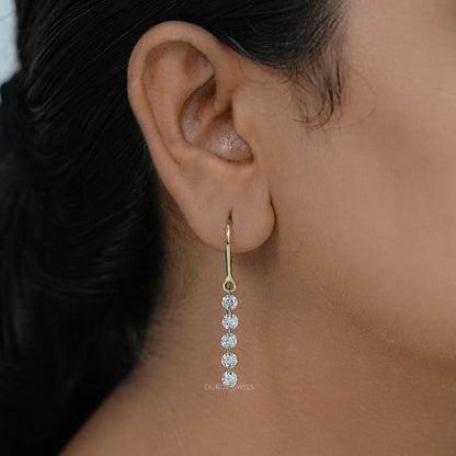 Lab Grown Round Diamond Wire Hook Back Dangle Earrings