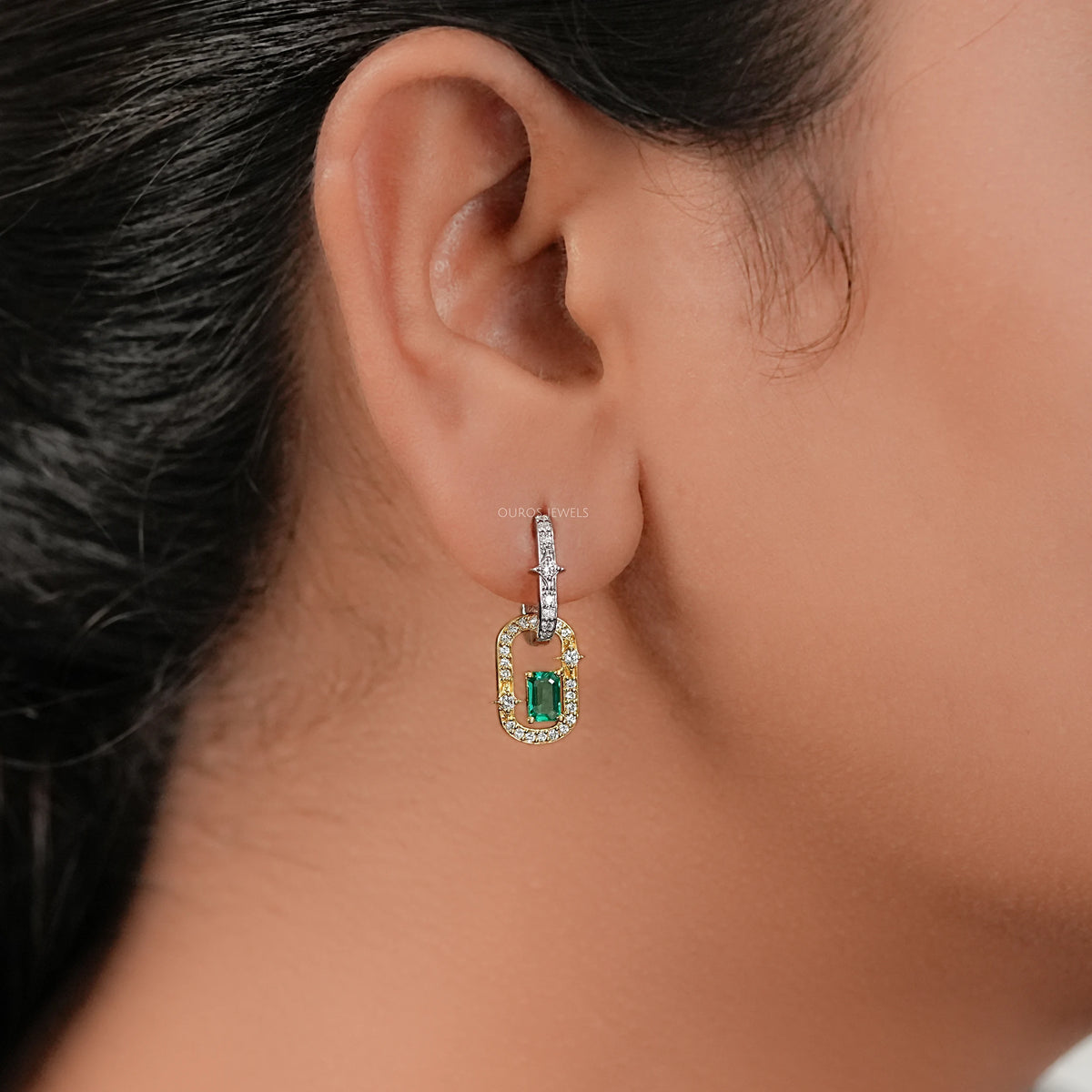 Two Tone Lab Diamond Linked Earrings