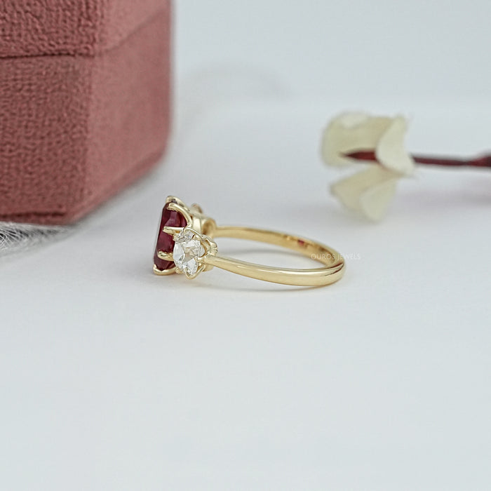 Three Stone Ruby Oval Gemstone Engagement Ring