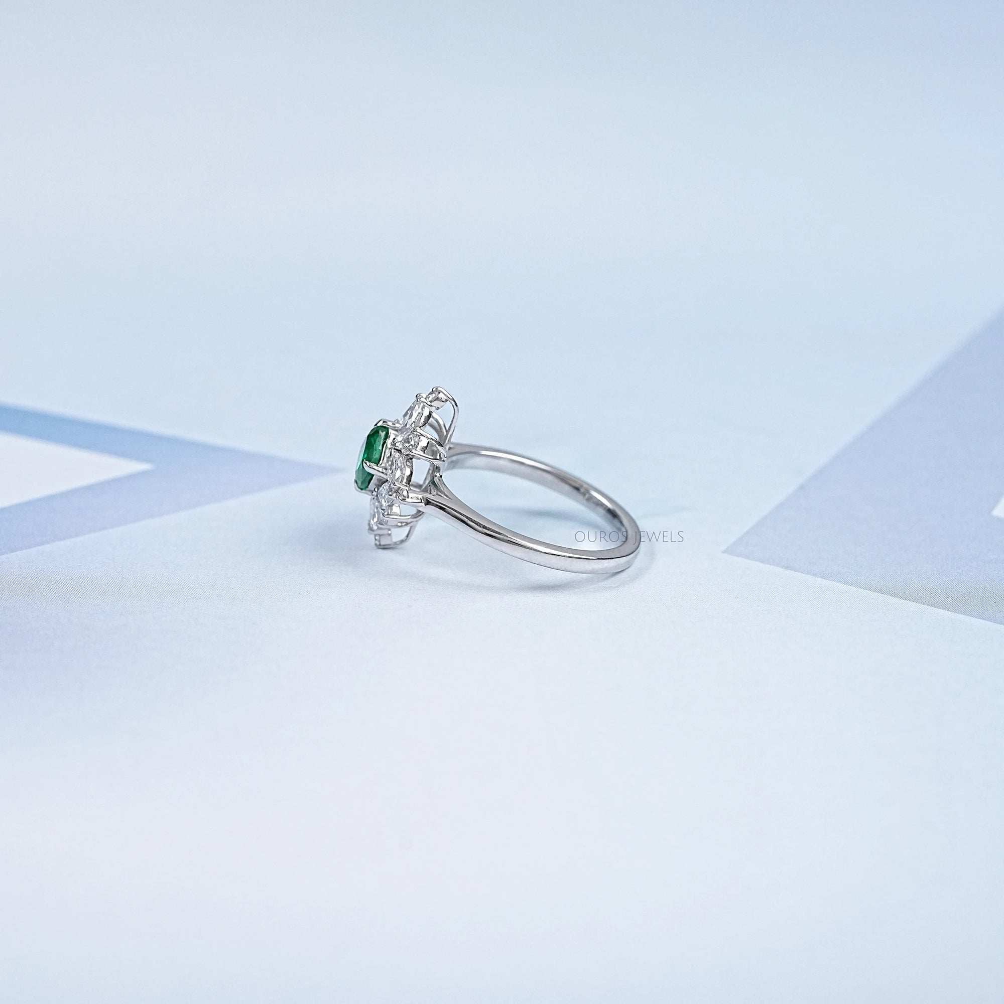 Lab Green Cushion Shape Halo Gemstone Ring Ring