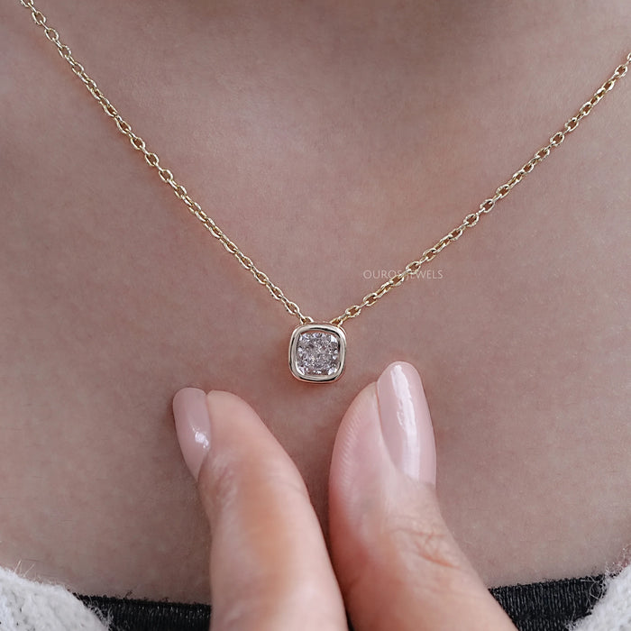 Square Cushion Diamond Bezel Set Solitaire Pendant