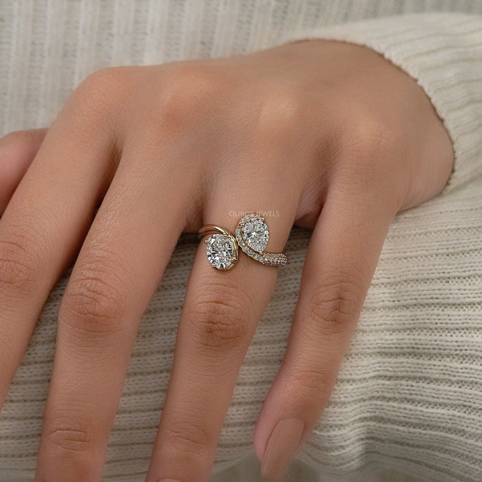 Two Stone Accent Diamond Bypass Engagement Ring Ring