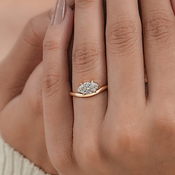 Marquise Lab Diamond Solitaire Curved Ring
