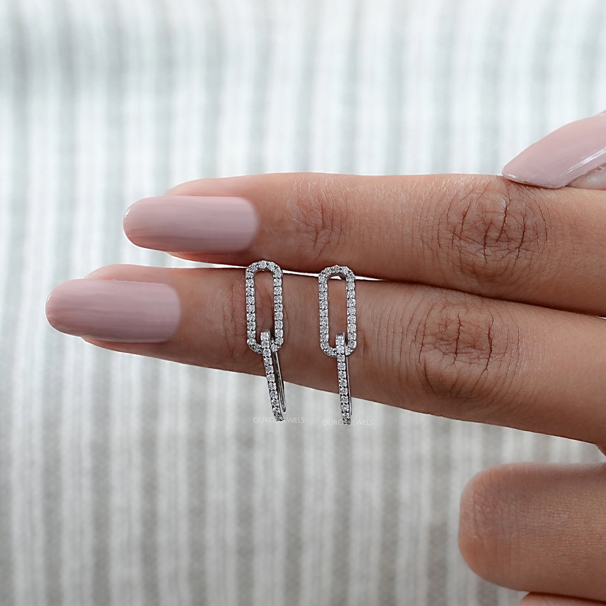 Round Diamond Paper Clip Dangle Earrings
