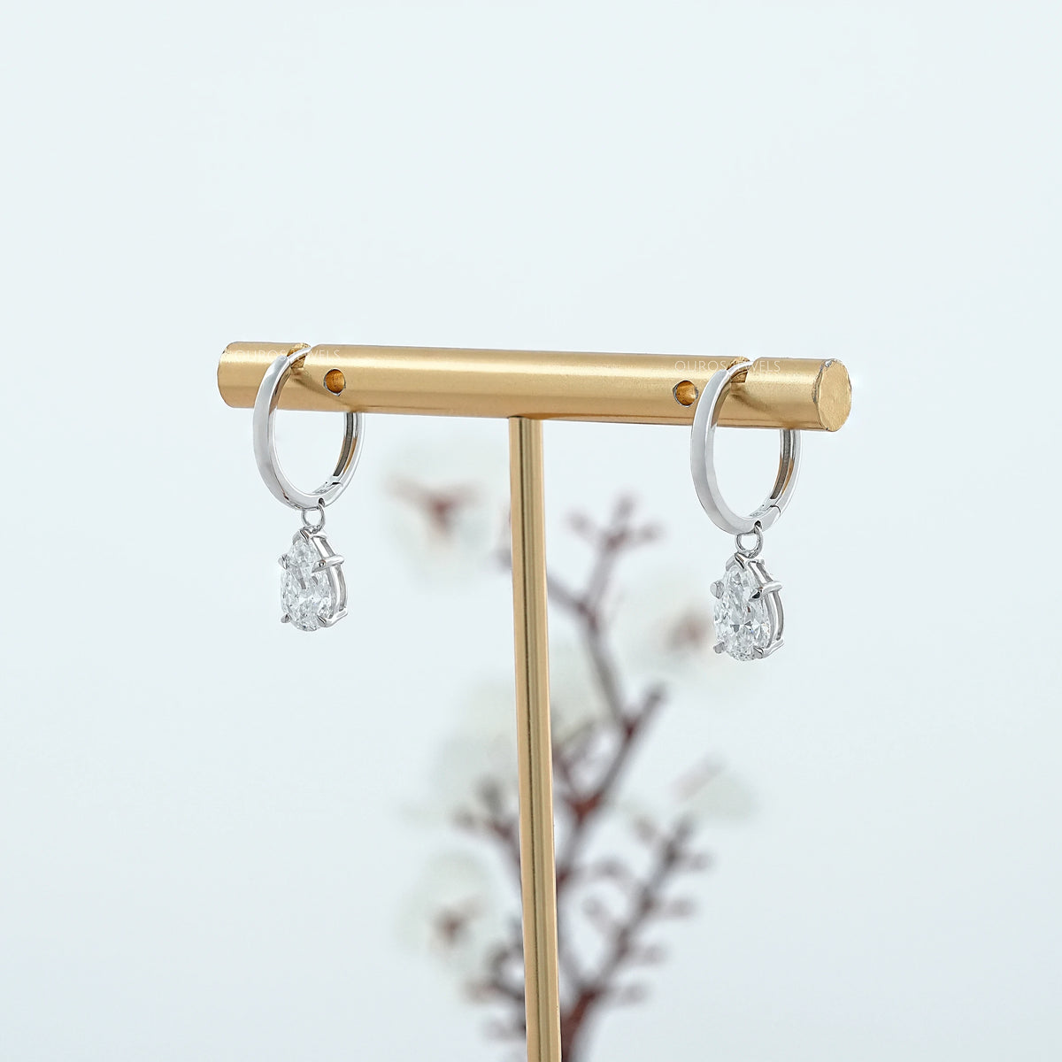 Pear Cut Lab Diamond Dangle Hoop Earrings Earrings