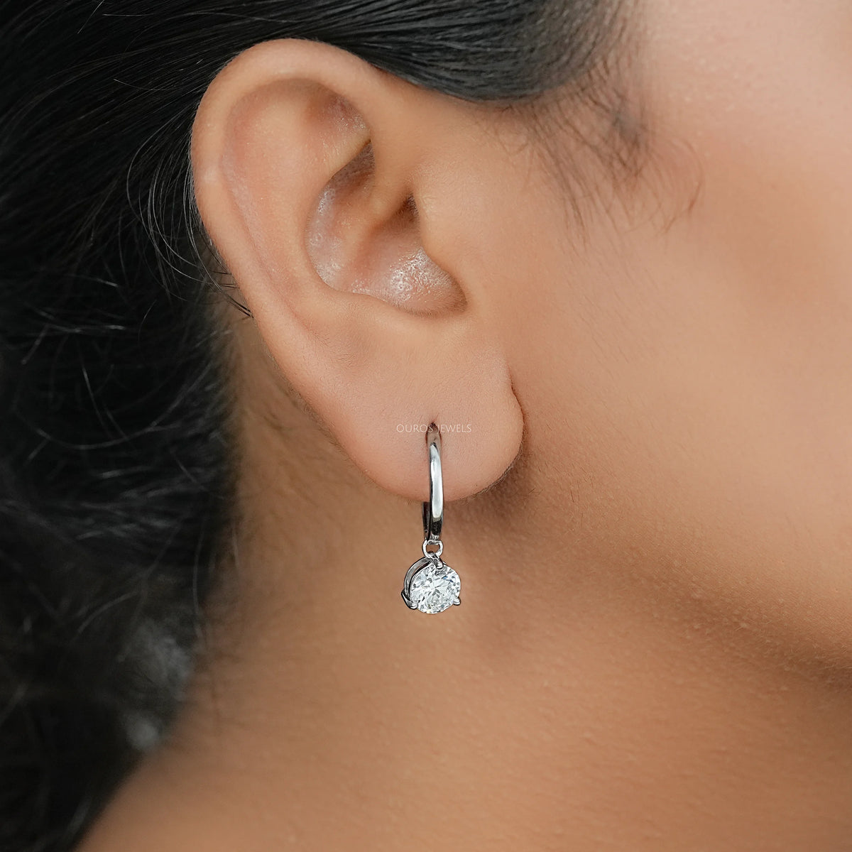 Round Lab Diamond Dangle Hoop Earrings Earrings