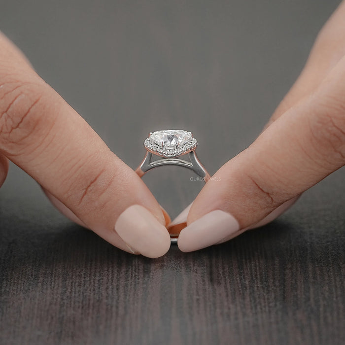 Heart Cut Lab Diamond Solitaire Halo Engagement Ring