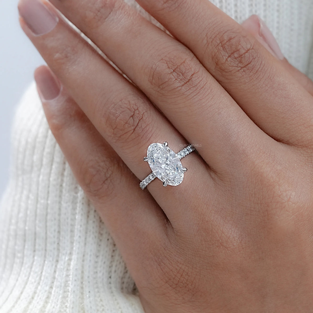 Oval Cut Solitaire Diamond With Accents Engagement Ring Rings
