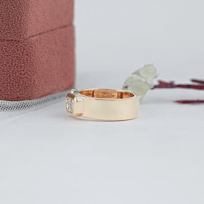 East West Emerald Diamond Bezel Set Men's Band Ring