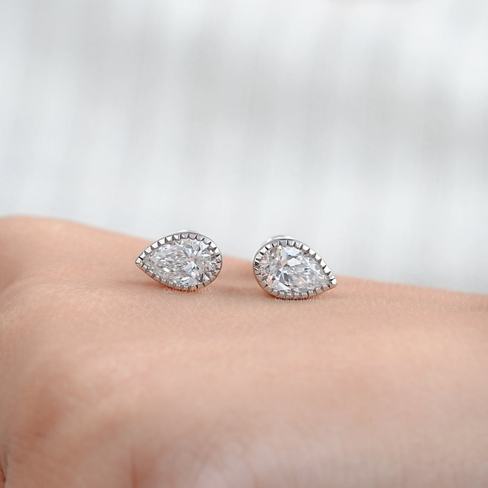Lab Grown Pear Cut Diamond Milgrain Set Earrings