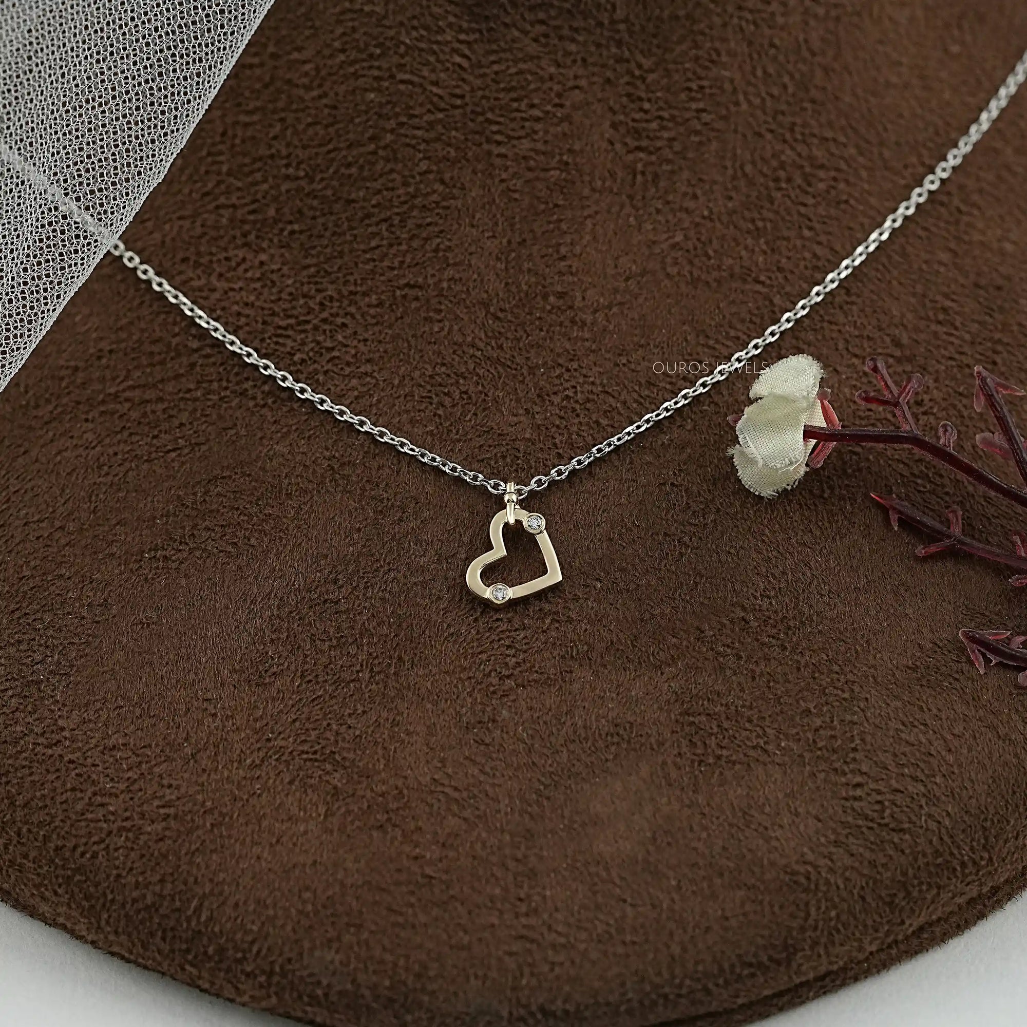 Lab Diamond Open Heart Shape Pendant Necklaces