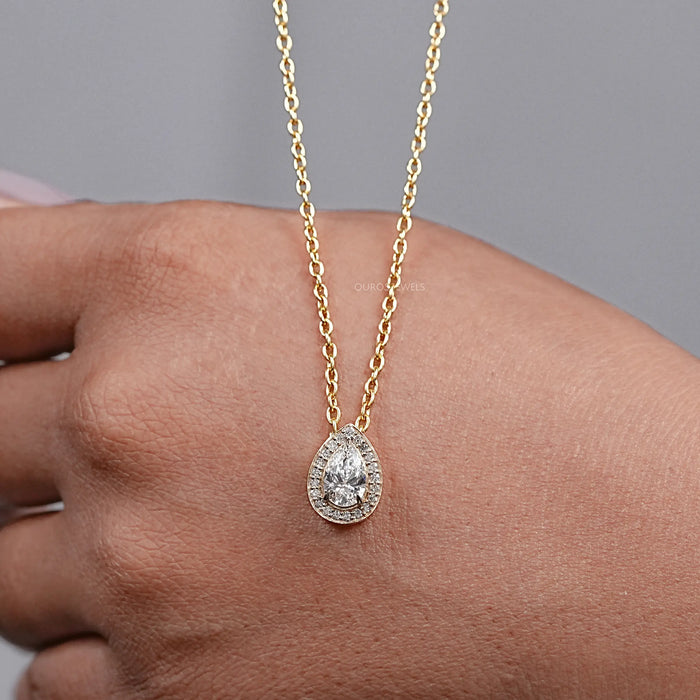 Pear Cut Lab Diamond Halo Pendant