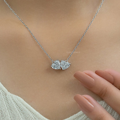 Heart Cut Lab Diamond Toi Et Moi Pendant Necklaces