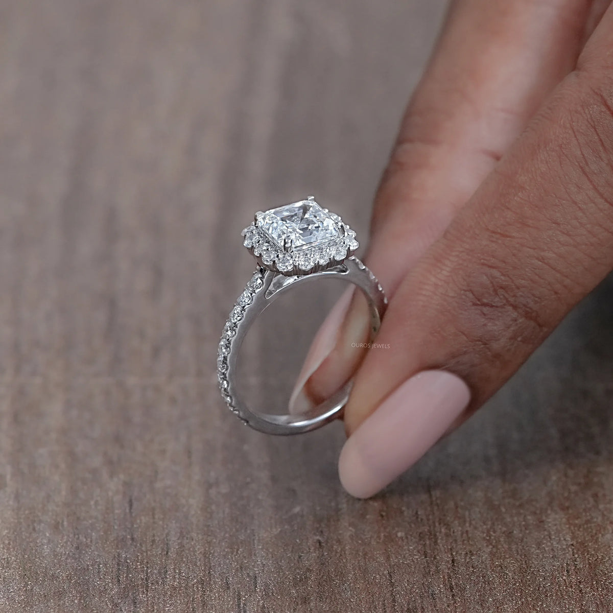Asscher Cut Lab Diamond Halo Engagement Ring Rings