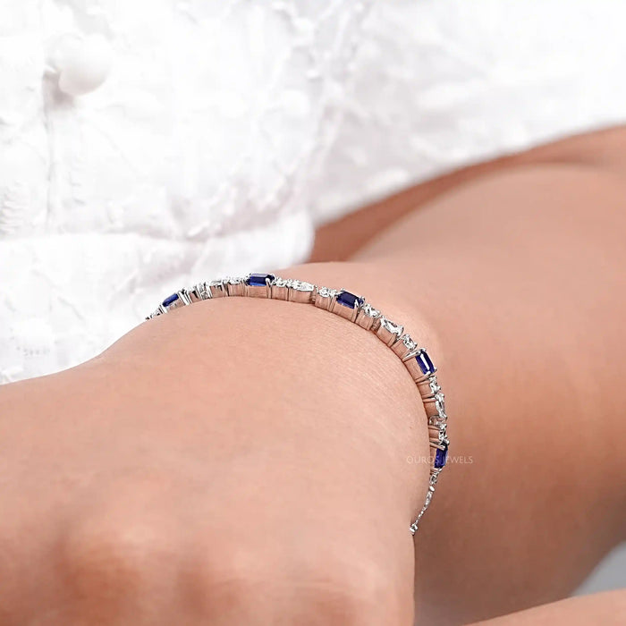 Emerald Cut Sapphire And Lab Diamond Bracelet