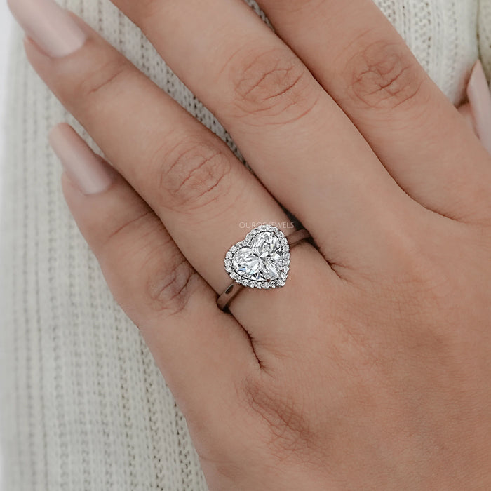 Heart Cut Lab Diamond Solitaire Halo Engagement Ring