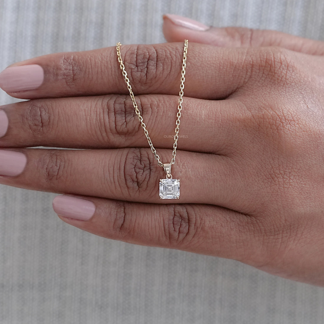 Asscher Lab Diamond Solitaire Pendant Necklaces